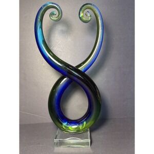 Murano Art Glass Infinity Twist Sculpture Blue Green Abstract Swirl Figurine 14"